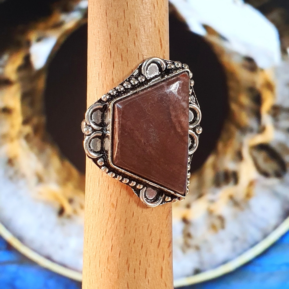 Reddish Brown Jasper Gemstone Sterling Silver Plated Ring Size 8